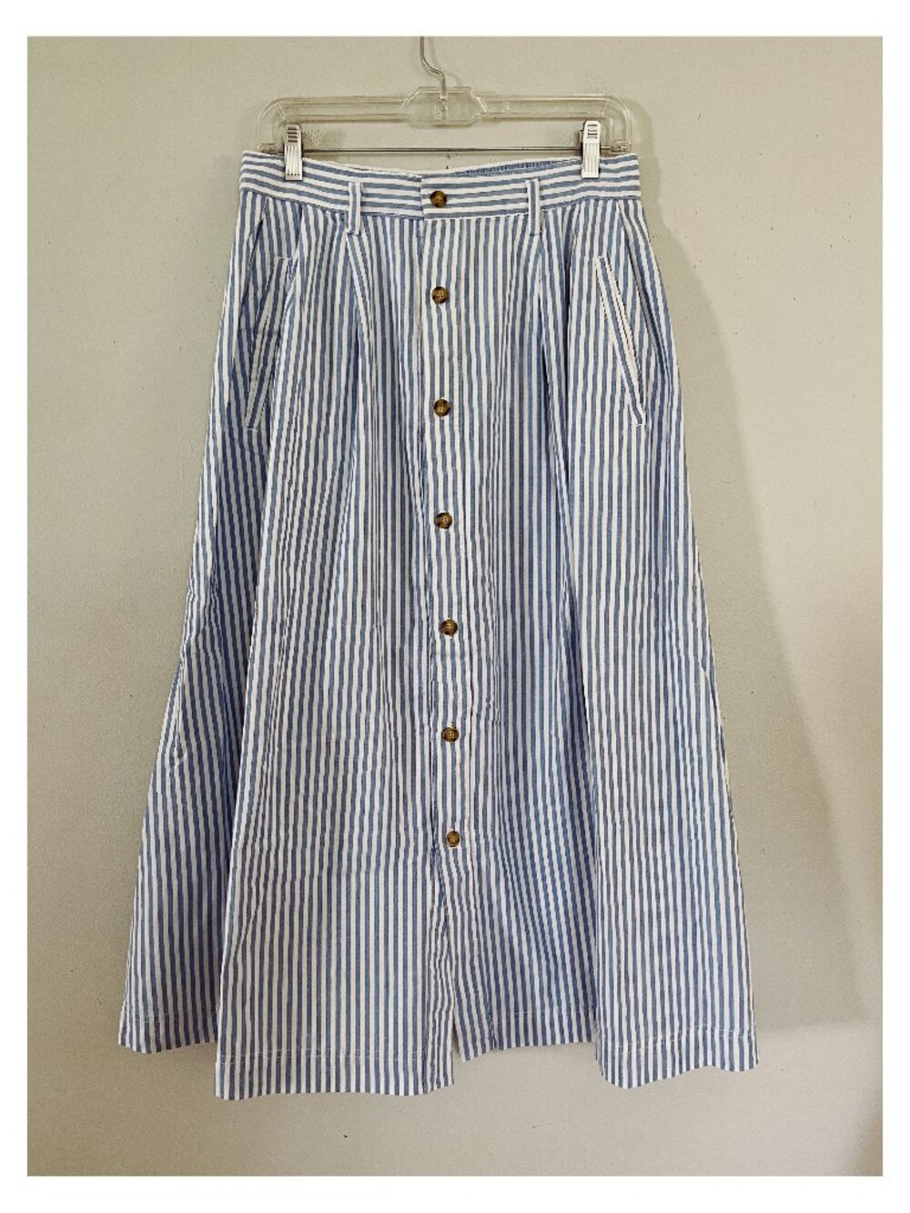 VTG Gloria Vanderbilt Sz M/L Chambray Stripe Button Front A Line Midi Skirt